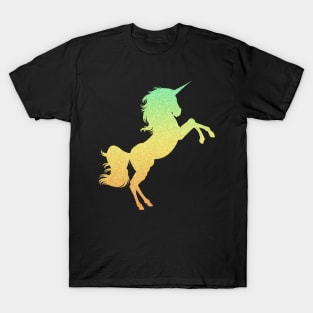 Bright Yellow Orange Ombre Faux Glitter Unicorn T-Shirt